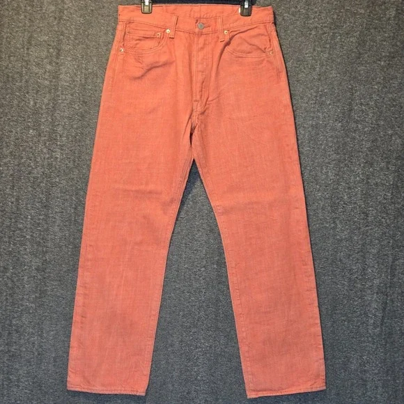 Levis 501 White Oak Cone Denim Jeans Button Fly Salmon Orange Mens Fit Sz 32x29 - Picture 1 of 14